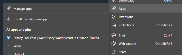 A screenshot of the Edge menu item 